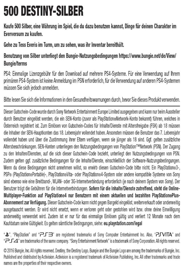 500 Destiny-Silberstücke [PS4 - Download Code] – Bild 2